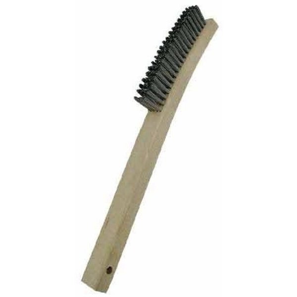Gordon Brush 4x19 Row 0.006" CS Wire, 13-3/4" Curved Wood Handle Plater's Brush 414CS006G